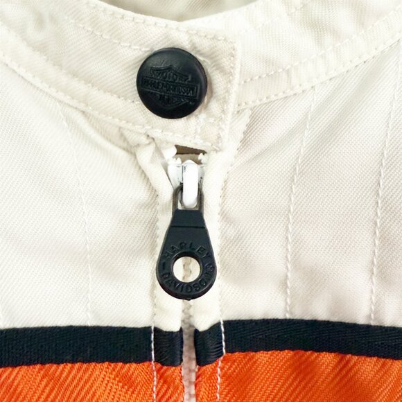 Harley-Davidson Racing Moto Motor Cycles Cream Nylon Bomber Biker Jacket L - Picture 2 of 11